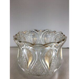 Vtg Pressed Glass Bowl Loops & Drops Pattern Art Deco Scalloped Rim 4.5 Tall
